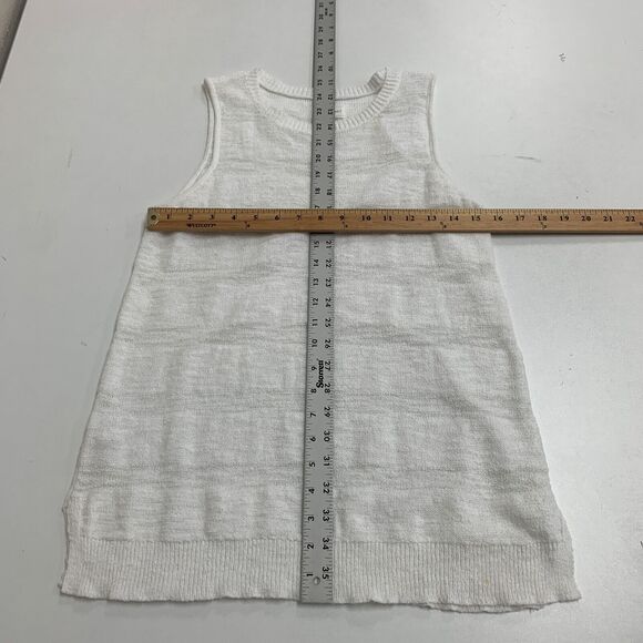 Lou & Grey Knit Tank Top Womens S Small White Striped Crew Neck Ribbed Trim - Picture 9 of 13